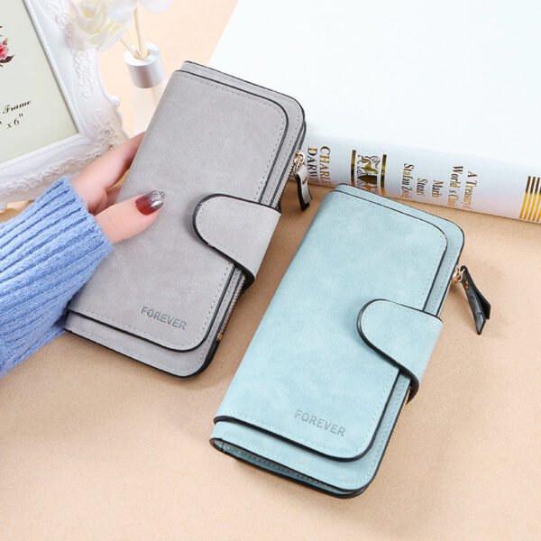 New Buckle Women's Long Wallet Three Fold Fashion Women's Bag Multi-card Women's Purse Frosted Two-tone Fabric - Image 8