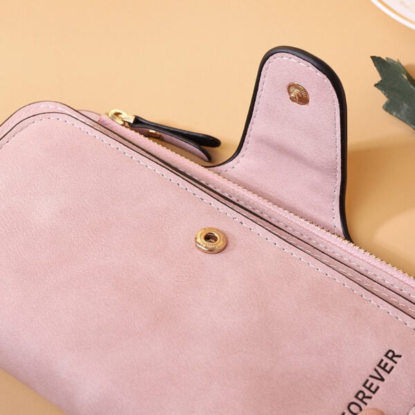 New Buckle Women's Long Wallet Three Fold Fashion Women's Bag Multi-card Women's Purse Frosted Two-tone Fabric - Image 4