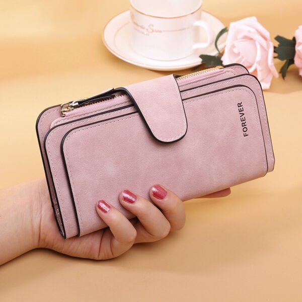 New Buckle Women's Long Wallet Three Fold Fashion Women's Bag Multi-card Women's Purse Frosted Two-tone Fabric - Image 5