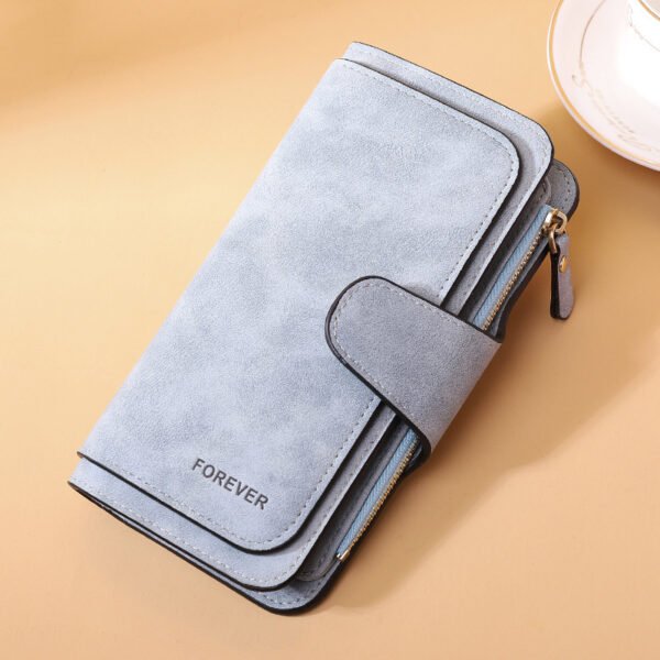 New Buckle Women's Long Wallet Three Fold Fashion Women's Bag Multi-card Women's Purse Frosted Two-tone Fabric - Image 10