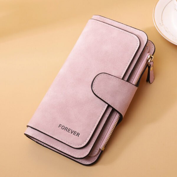 New Buckle Women's Long Wallet Three Fold Fashion Women's Bag Multi-card Women's Purse Frosted Two-tone Fabric - Image 3