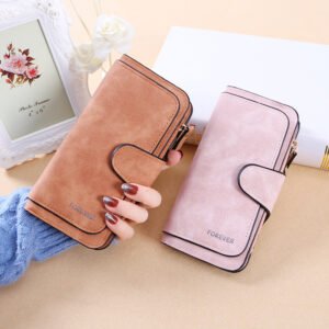 New Buckle Women's Long Wallet Three Fold Fashion Women's Bag Multi-card Women's Purse Frosted Two-tone Fabric