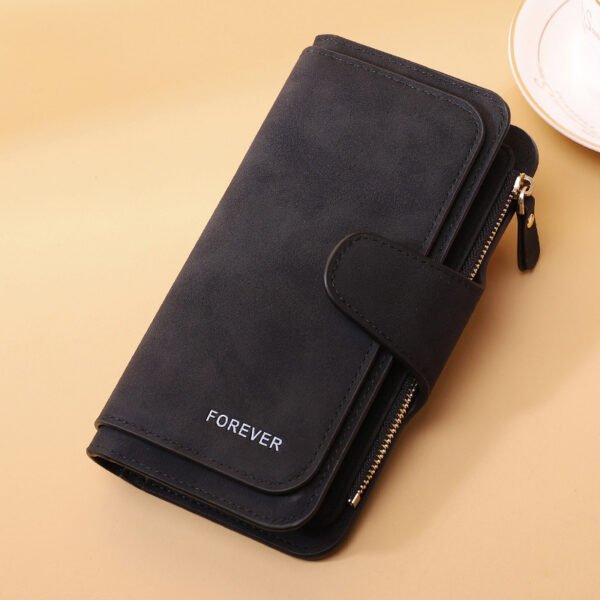 New Buckle Women's Long Wallet Three Fold Fashion Women's Bag Multi-card Women's Purse Frosted Two-tone Fabric - Image 2