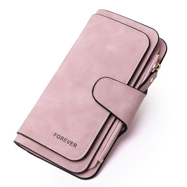 New Buckle Women's Long Wallet Three Fold Fashion Women's Bag Multi-card Women's Purse Frosted Two-tone Fabric - Image 7