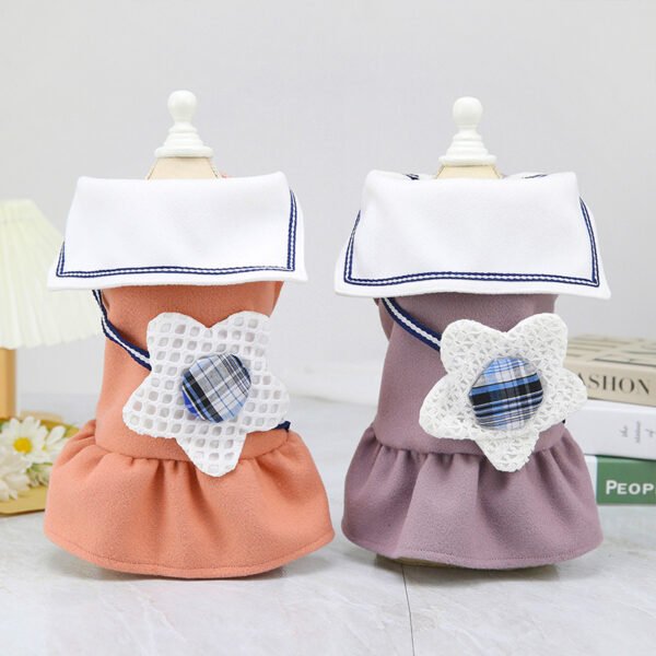 Solid Color Big Flower Lapel Dog Skirt - Image 2