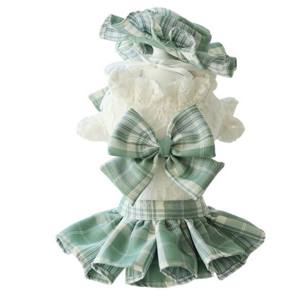 Dog Spring And Summer Cat Lace Dress Jk Plaid Big Bow Pleated Dress - Image 4