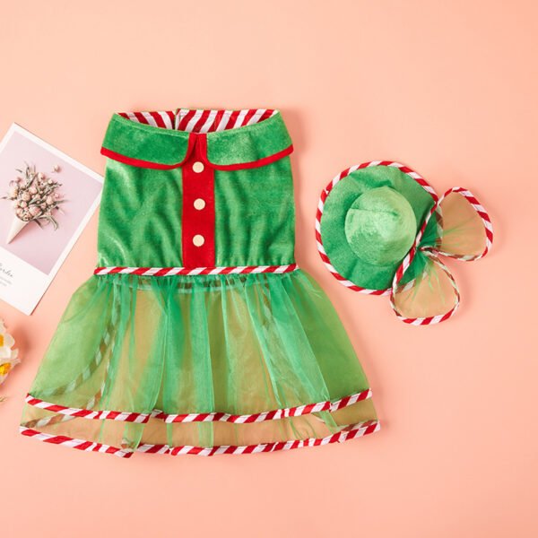 Pet Green Gauze Skirt Hat Suit Cute Dog Holiday Clothing - Image 2