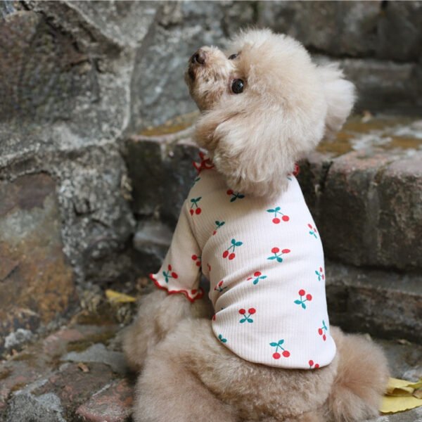 Cotton Cherry Print Wavy Edge Lapel Top Dog Clothes - Image 4