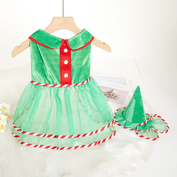 Pet Green Gauze Skirt Hat Suit Cute Dog Holiday Clothing - Image 7